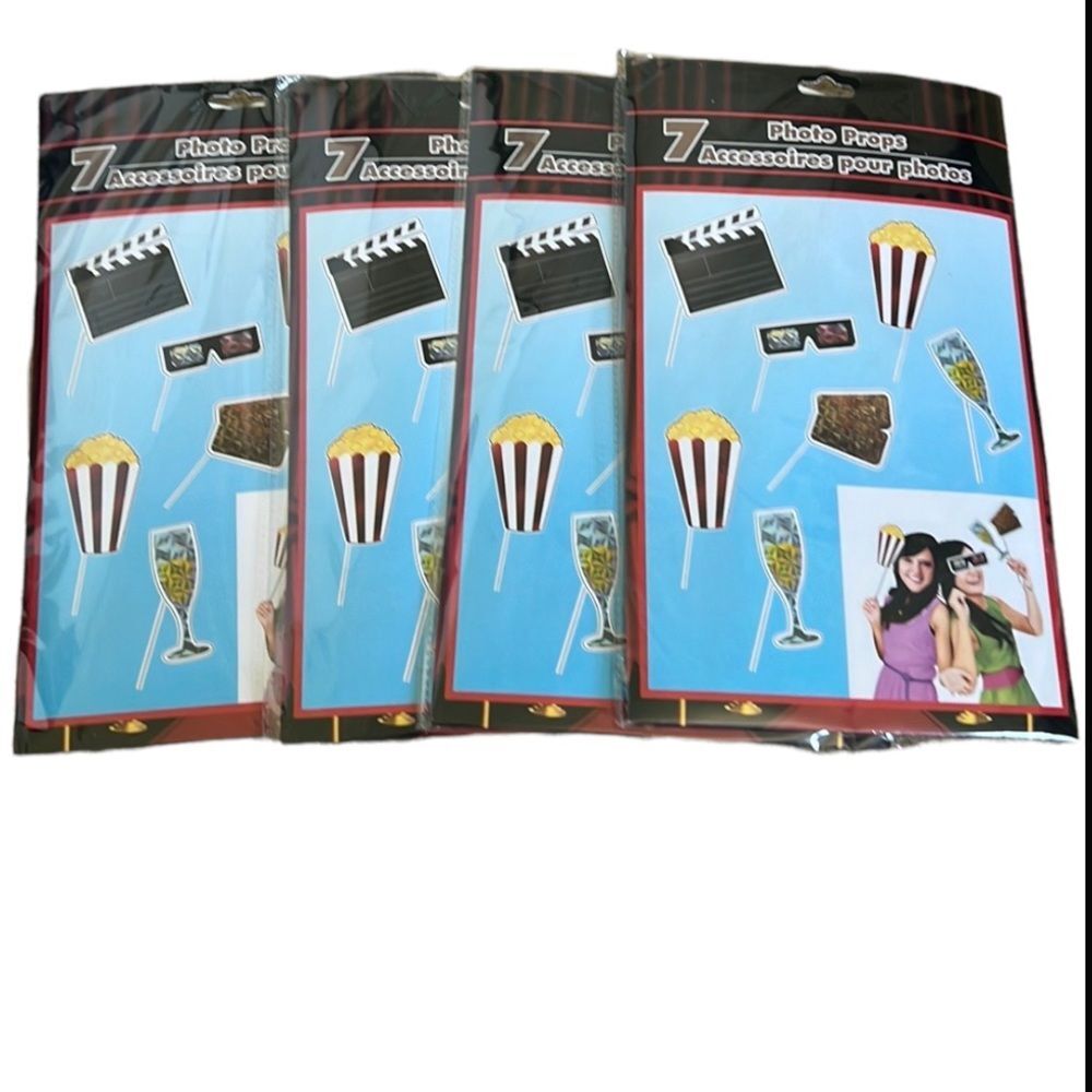PHOTO PROPS MOVIE THEATER -7 PIECE Photo Booth log of 4  NEW